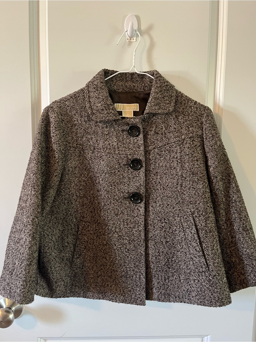 Michael Kors Women’s Size Petite Medium Brown Herringbone Pea Coat